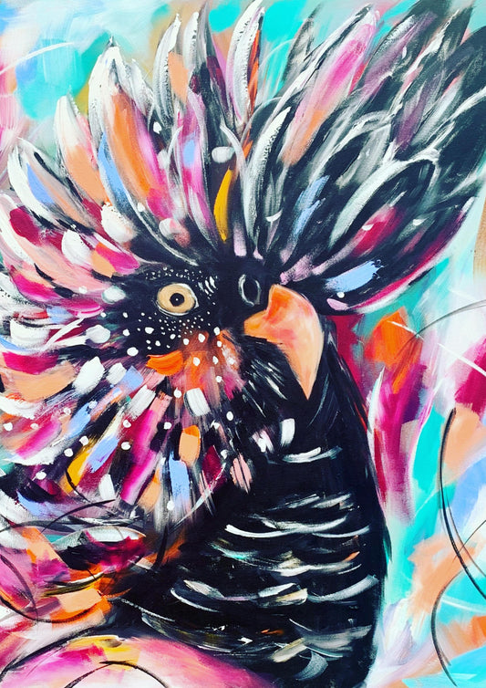 Vibrant Black Cockatoo – A3 Art Print