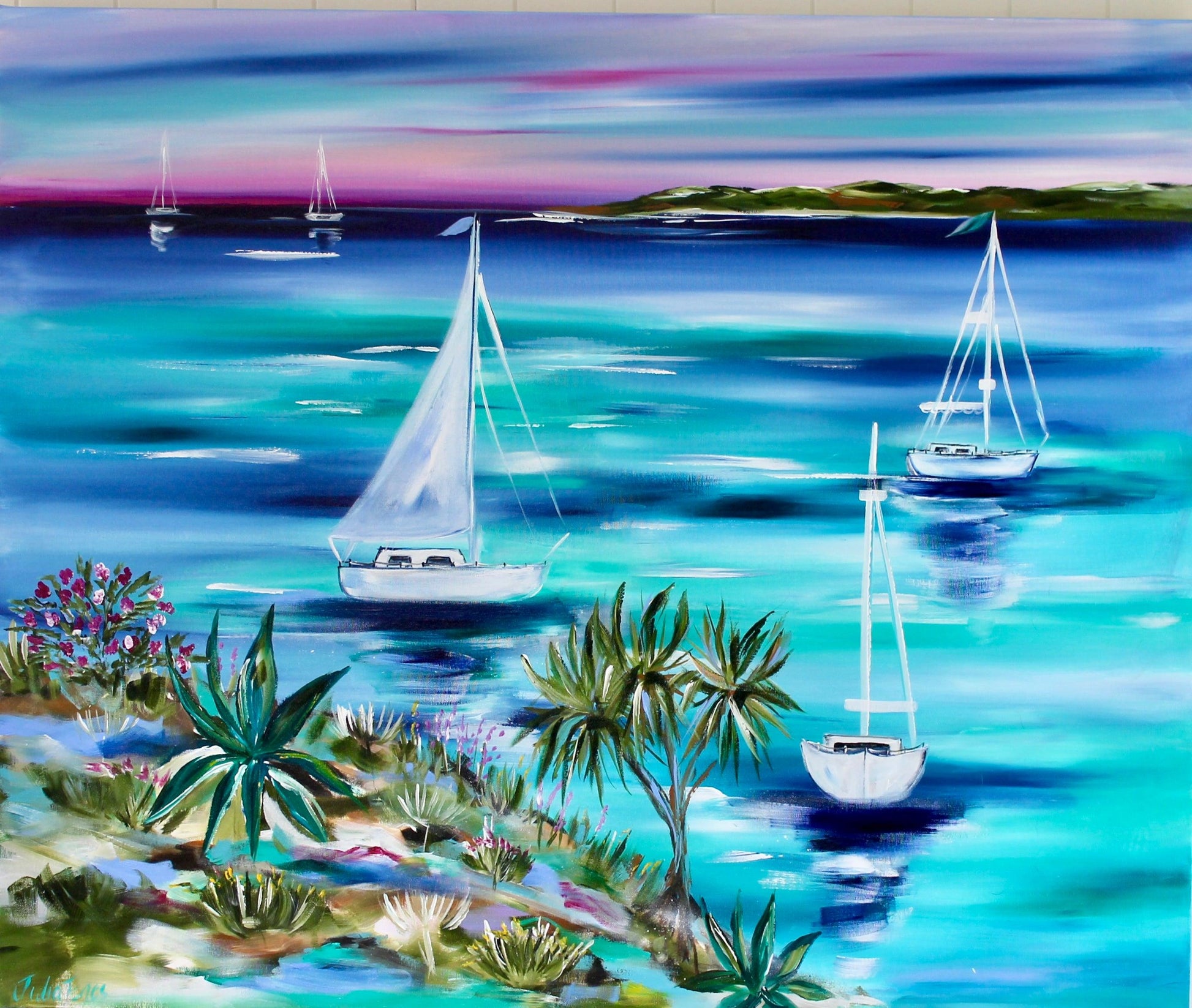 Tranquil Voyage - Original Sailboat Artwork - 1.1x1 - Julia Jones Art