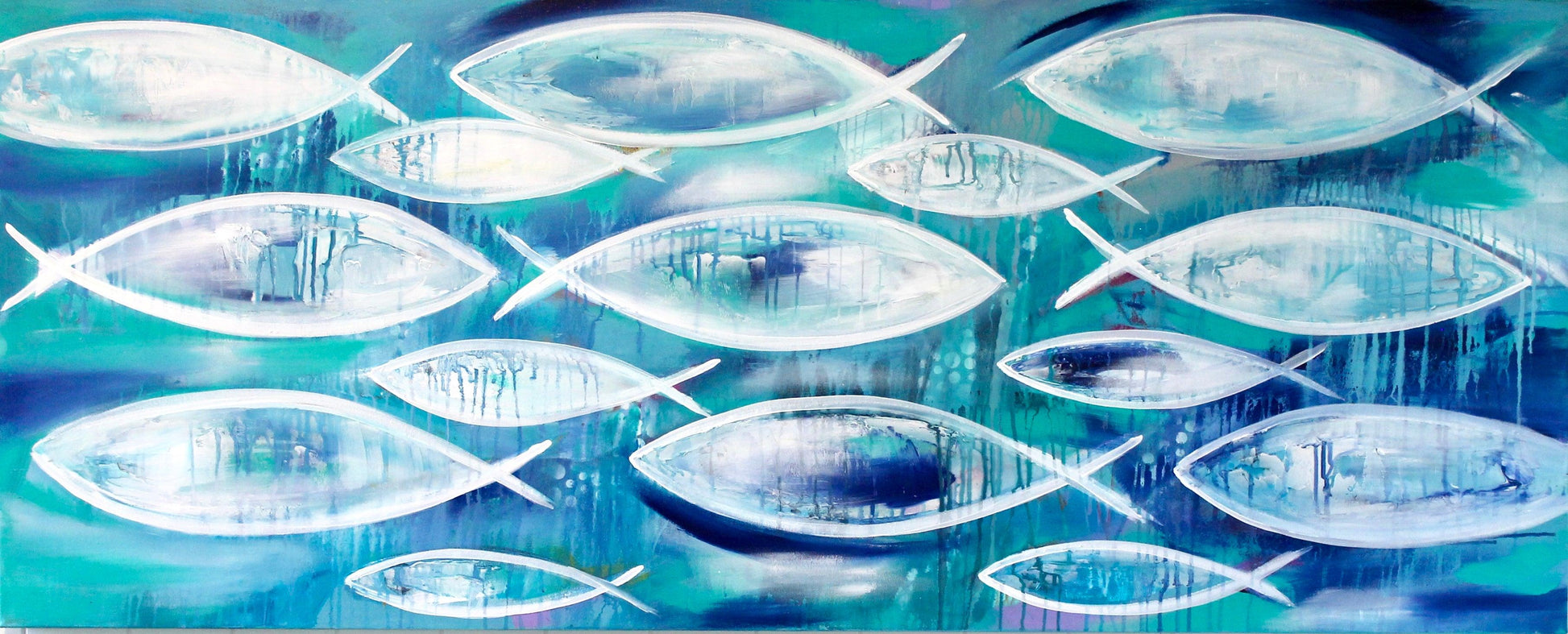 Abstract Currents: A Dance of Fish - 1.5x600 - Julia Jones Art