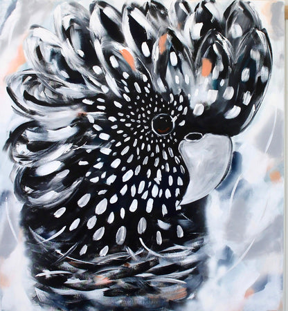 Enchanted Cockatoo: Elegance in Apricot and Grey - 900x900 - Julia Jones Art