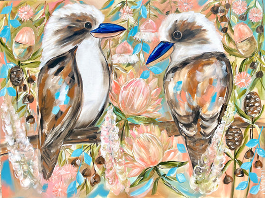 Tranquil Moments: Kookaburras in Native Surroundings - 1.2x900 - Julia Jones Art