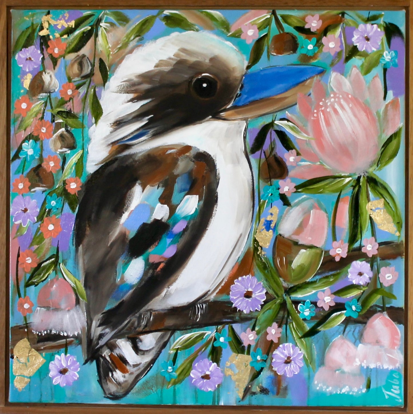 Blossom & Laughter – Kookaburra in Bloom  - 65 x 65cm