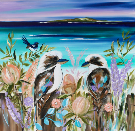 Kookaburras by the Coast: A Serene Australian Landscape - 900x900