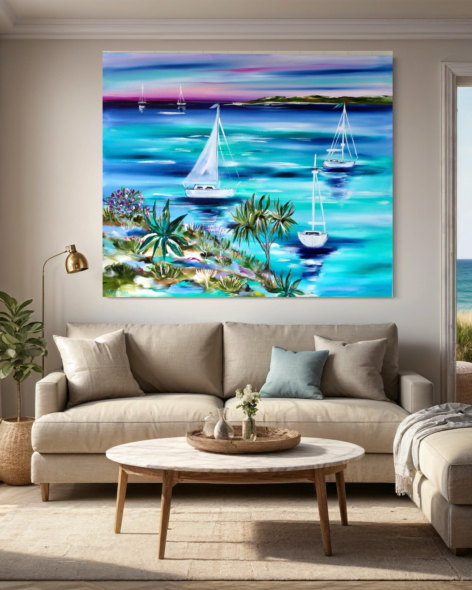 Tranquil Voyage - Original Sailboat Artwork - 1.1x1 - Julia Jones Art