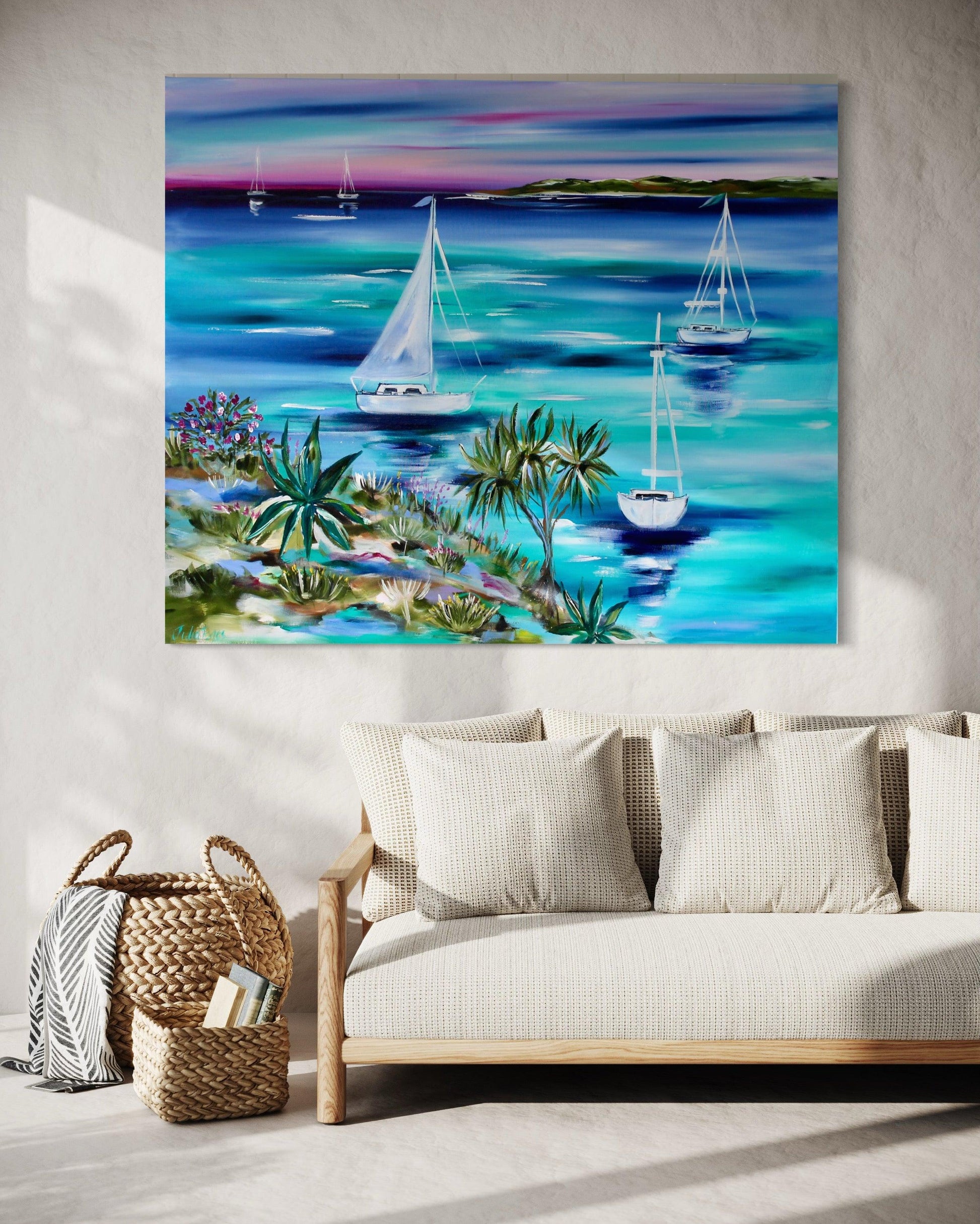 Tranquil Voyage - Original Sailboat Artwork - 1.1x1 - Julia Jones Art