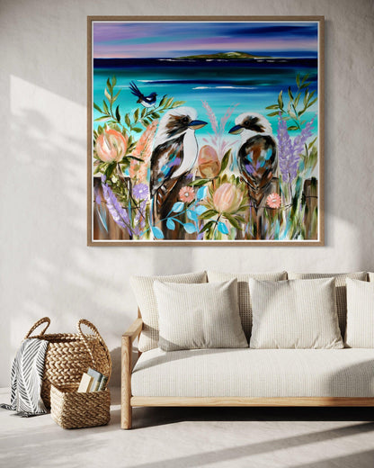 Kookaburras by the Coast: A Serene Australian Landscape - 900x900 - Julia Jones Art