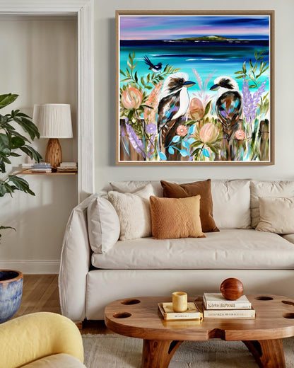 Kookaburras by the Coast: A Serene Australian Landscape - 900x900 - Julia Jones Art