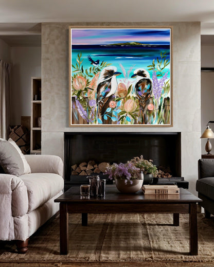 Kookaburras by the Coast: A Serene Australian Landscape - 900x900 - Julia Jones Art