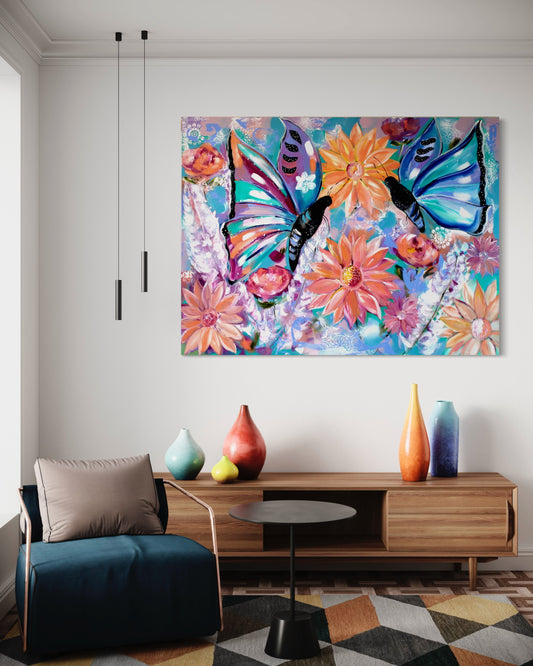 Butterfly Bliss: A Dance Among Pastel Blooms - 1.2x900