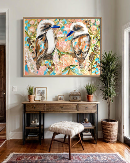 Tranquil Moments: Kookaburras in Native Surroundings - 1.2x900 - Julia Jones Art