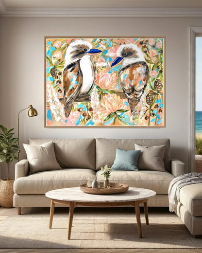 Tranquil Moments: Kookaburras in Native Surroundings - 1.2x900 - Julia Jones Art