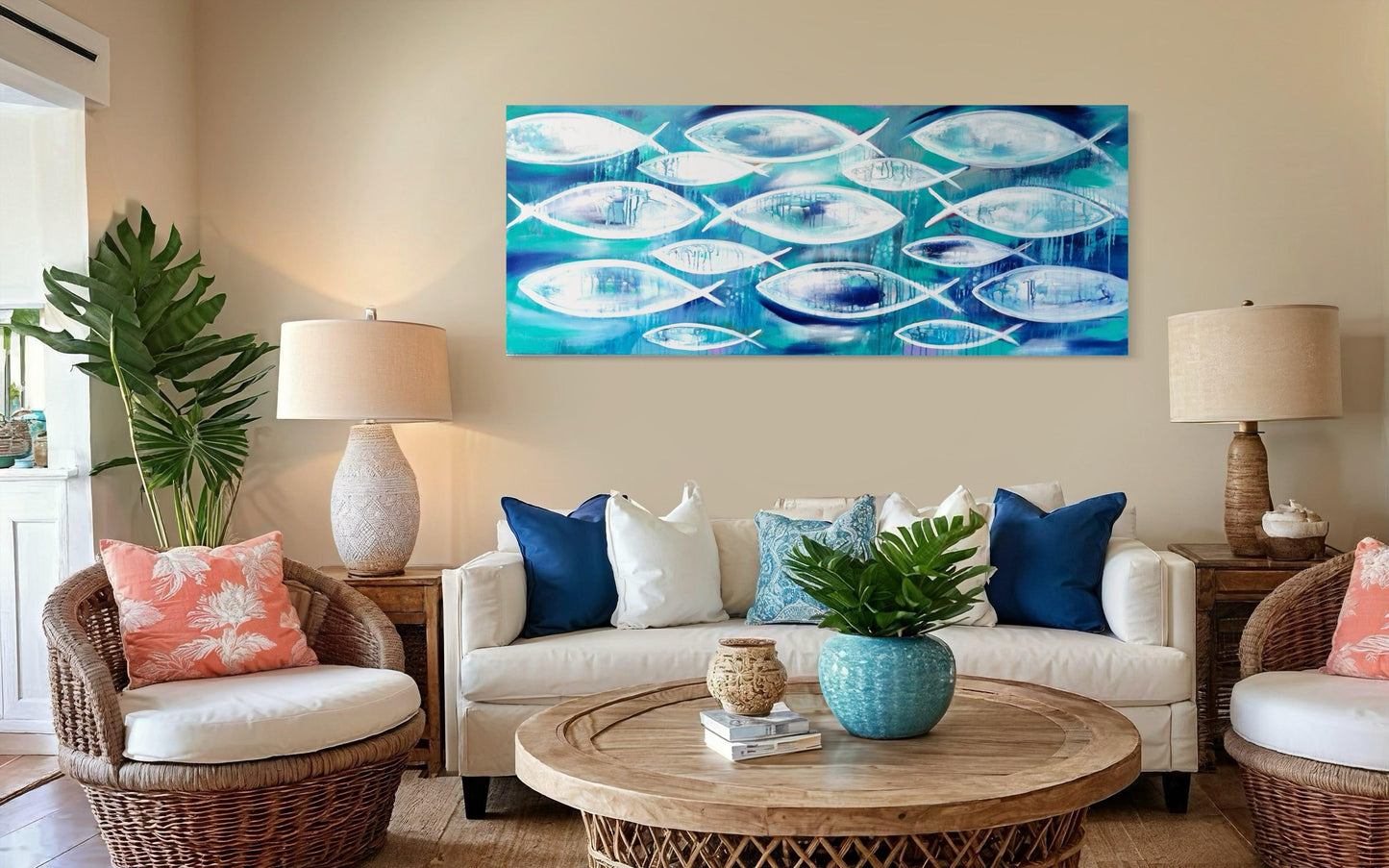 Abstract Currents: A Dance of Fish - 1.5x600 - Julia Jones Art