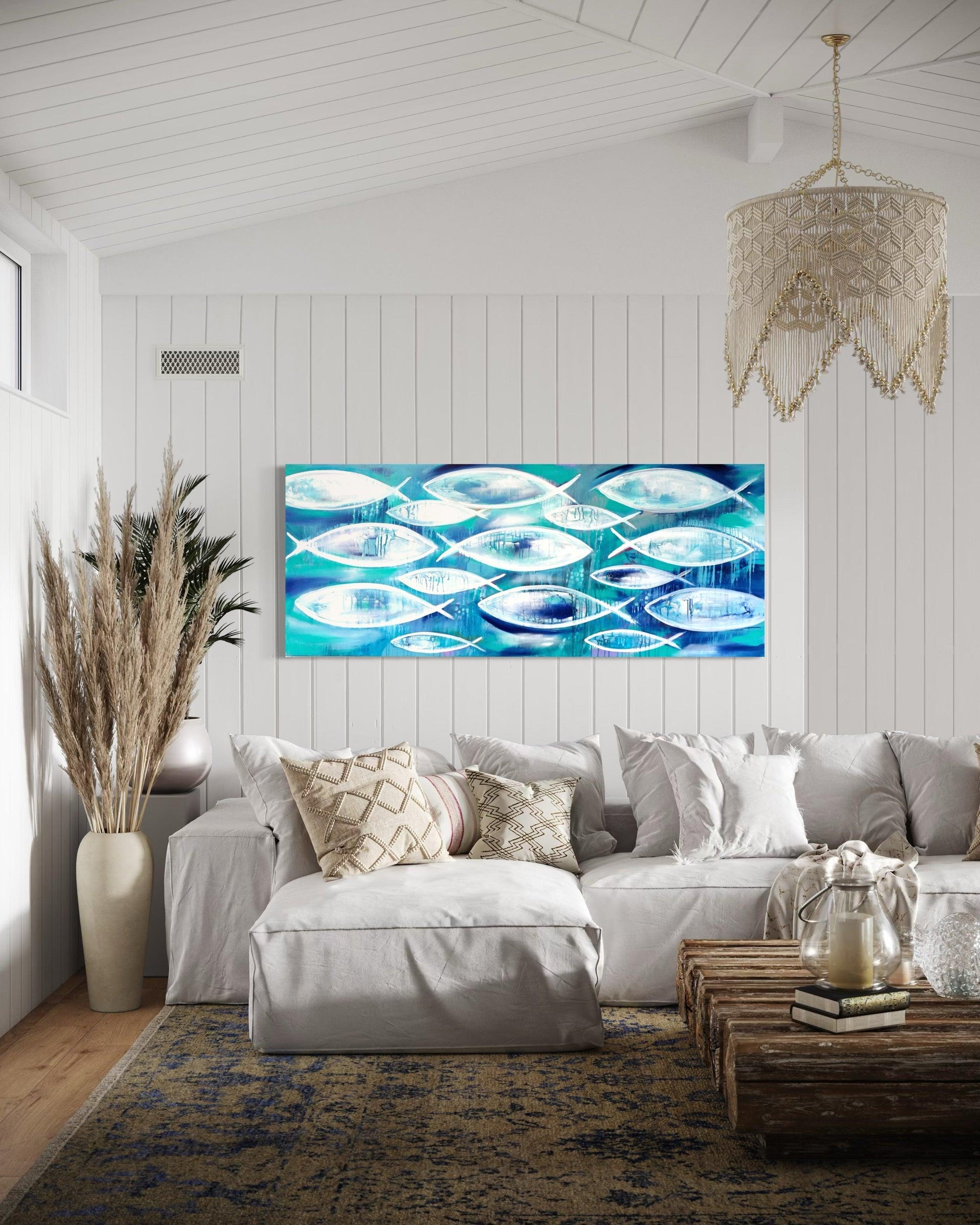 Abstract Currents: A Dance of Fish - 1.5x600 - Julia Jones Art