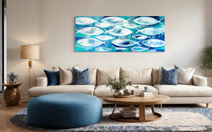 Abstract Currents: A Dance of Fish - 1.5x600 - Julia Jones Art