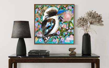 Blossom & Laughter – Kookaburra in Bloom  - 65 x 65cm