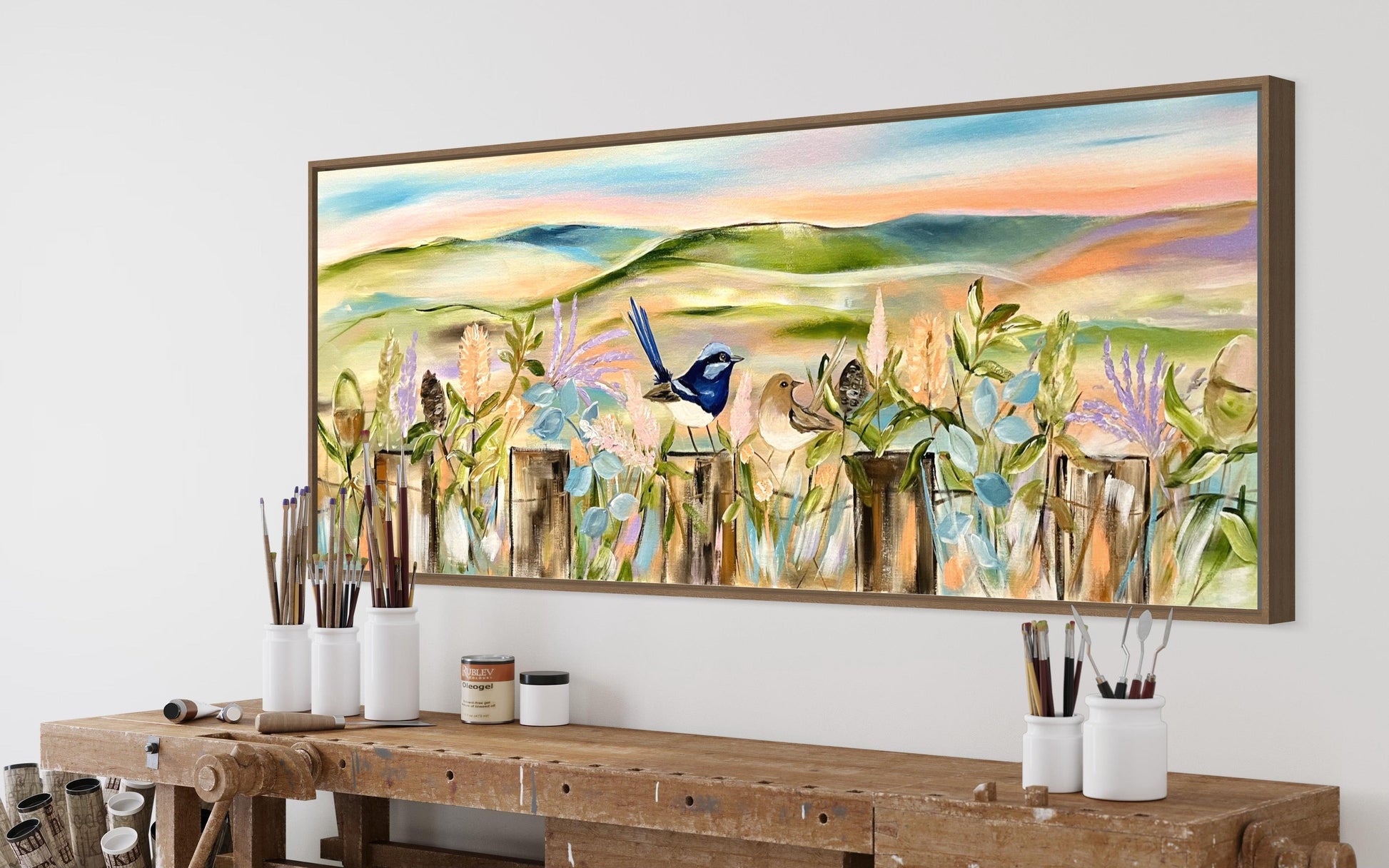 Country - Pastel Horizons: A Whimsical Journey with Little Wrens - Julia Jones Art