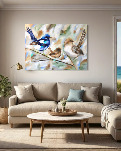 A Family of Wrens: Nature's Gentle Harmony - 1.2x900 - Julia Jones Art