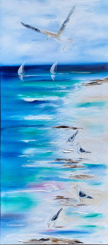 Beach Vibes - Seagulls Flying Freely - Julia Jones Art